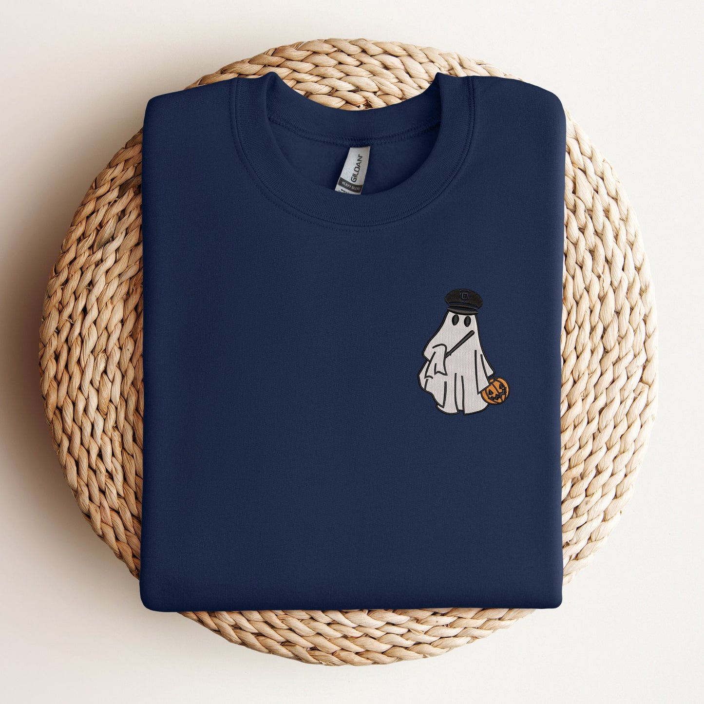 Police officer ghost embroidered sweatshirt spooky season crewneck