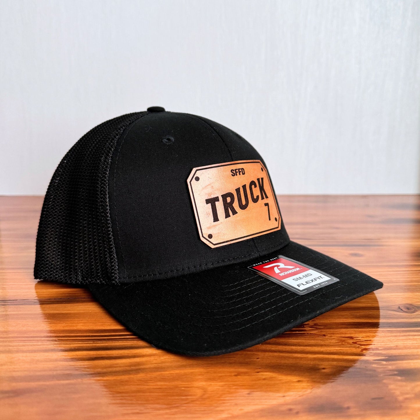 Custom Firefighter Leather Patch Hat (Apparatus & Dept. Initials)