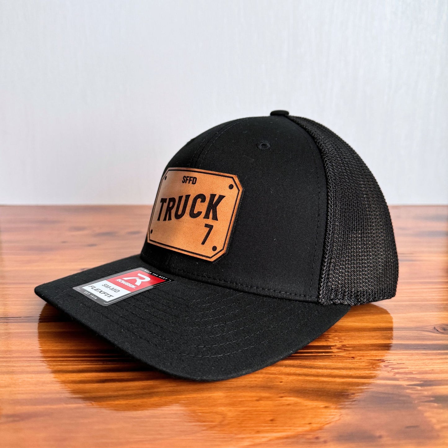 Custom Firefighter Leather Patch Hat (Apparatus & Dept. Initials)