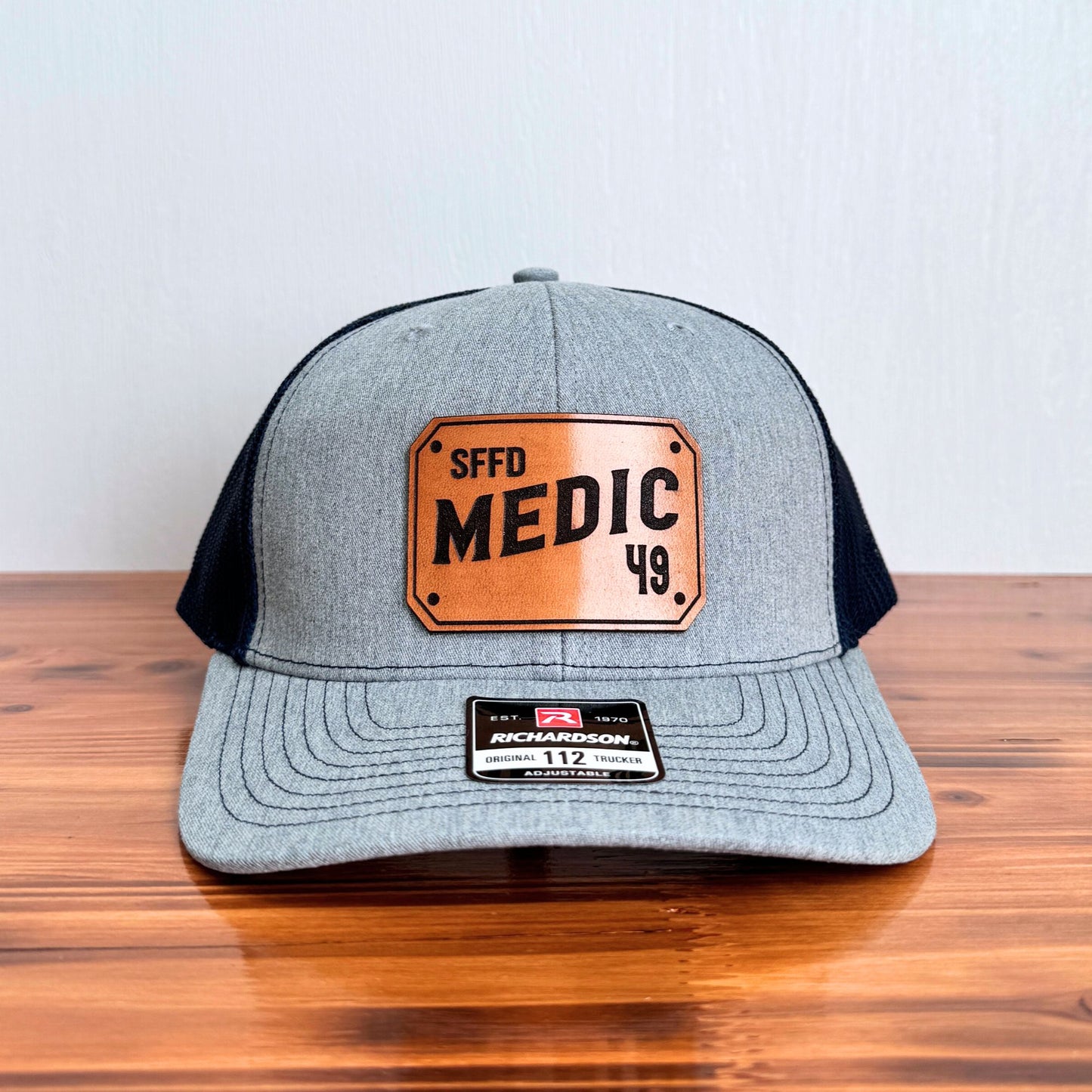 Custom Firefighter Leather Patch Hat (Apparatus & Dept. Initials)