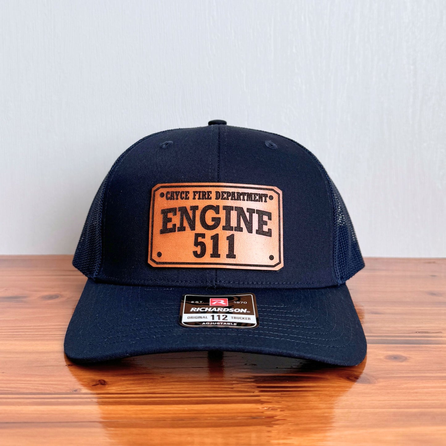 Custom Firefighter Leather Patch Hat (Fire Dept., Unit, Number)