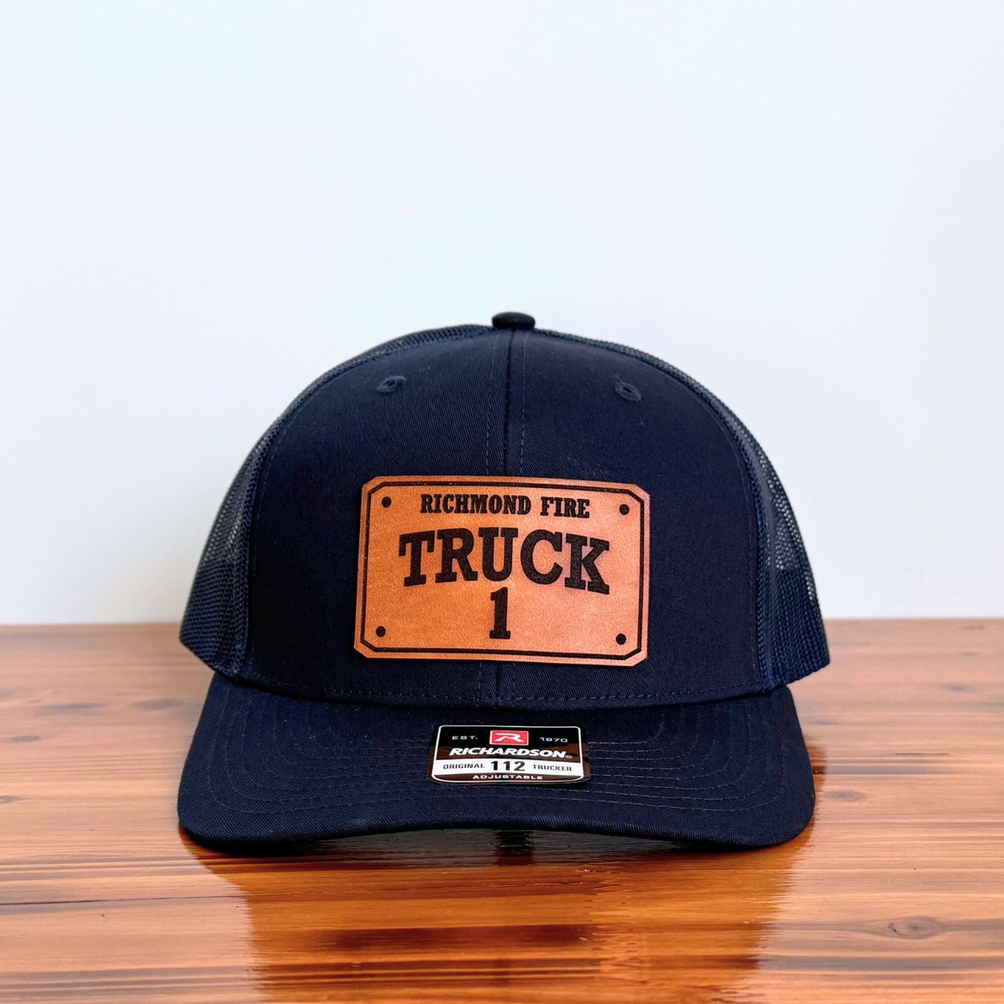 Custom Firefighter Leather Patch Hat (Fire Dept., Unit, Number)