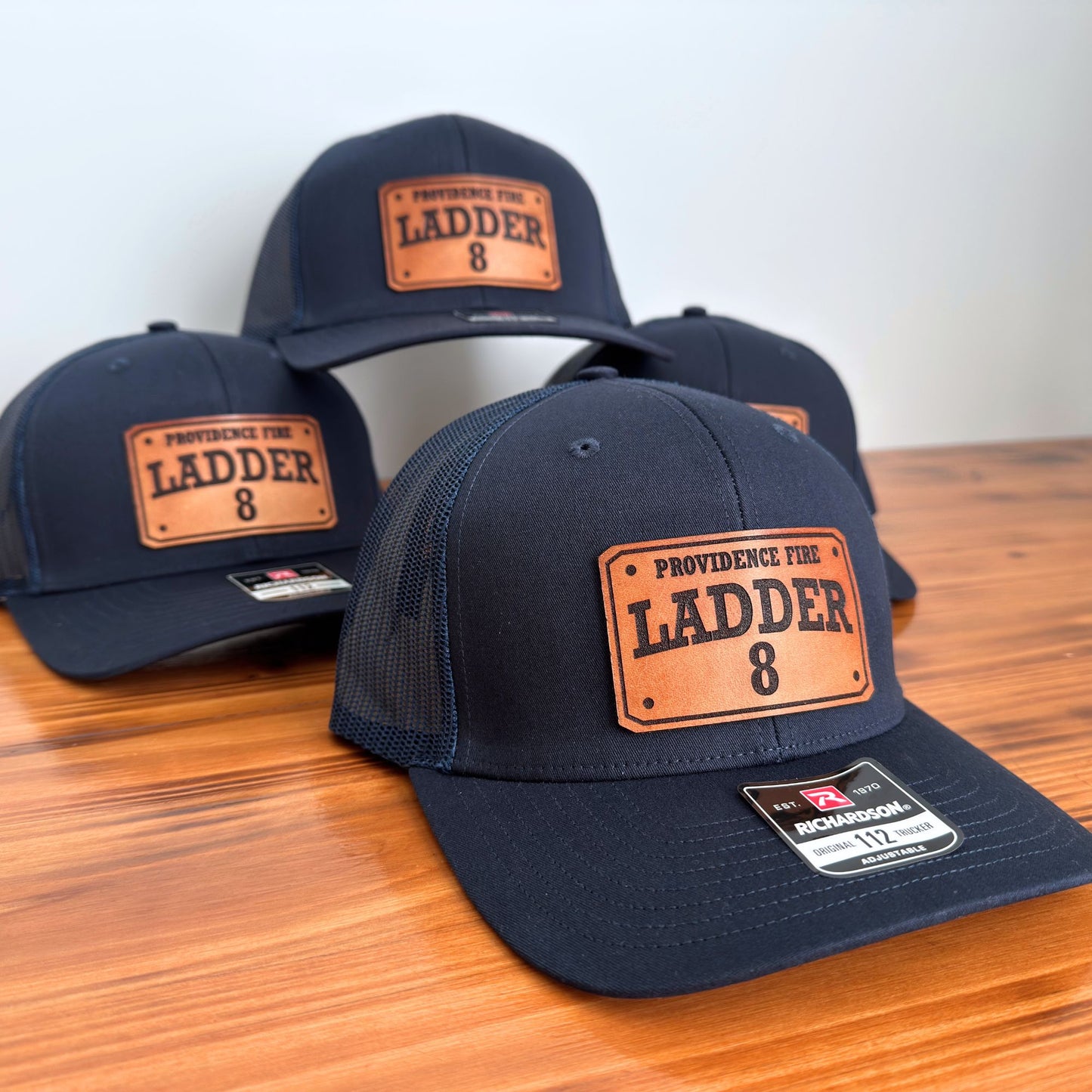 Custom Firefighter Leather Patch Hat (Fire Dept., Unit, Number)