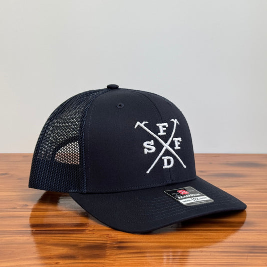 Custom Firefighter Initials Hat – 3D Puff Embroidered Cap with Halligan Hooks