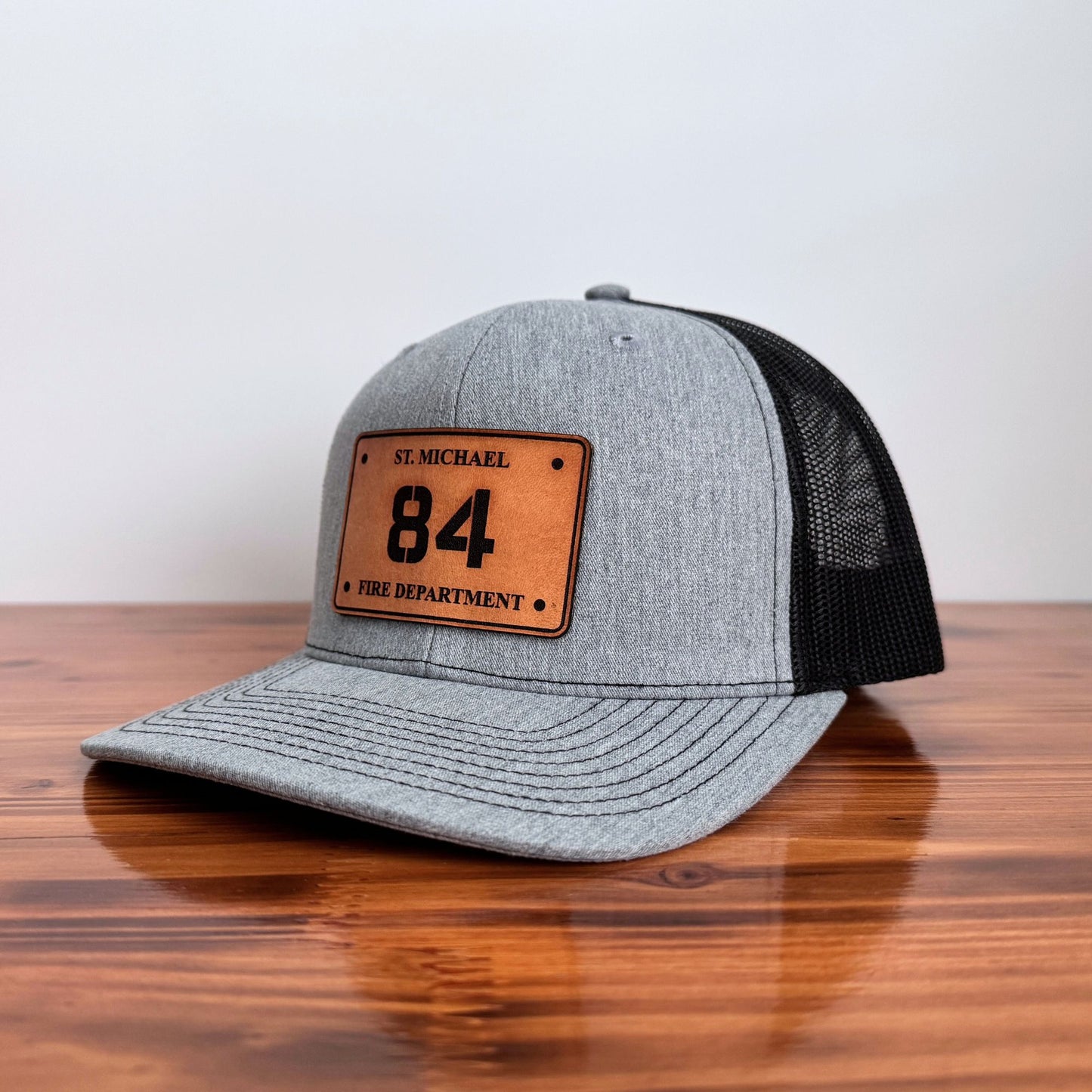 Custom Firefighter Leather Patch Hat (Fire Dept. Name & Station #)