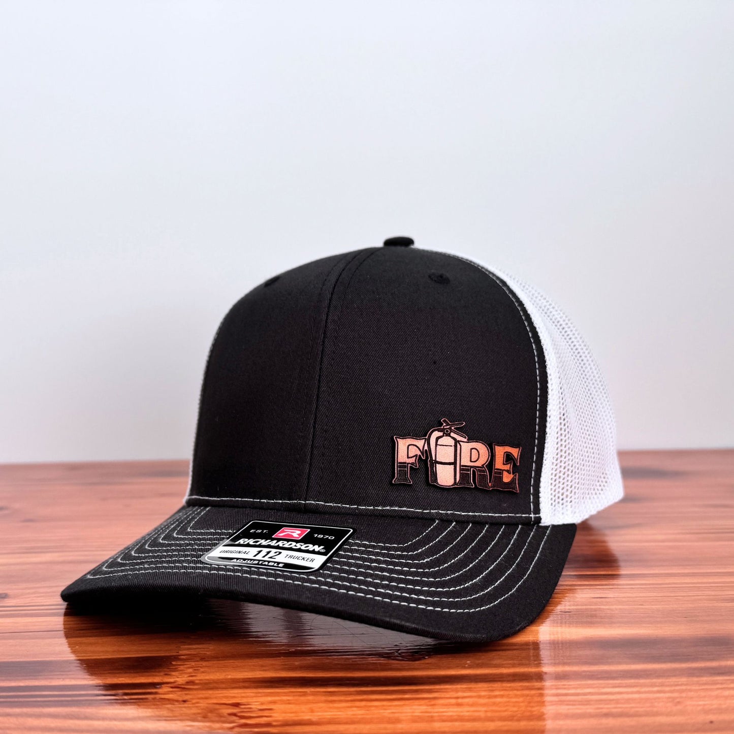 Firefighter Leather Patch Hat (FIRE with Extinguisher Icon)