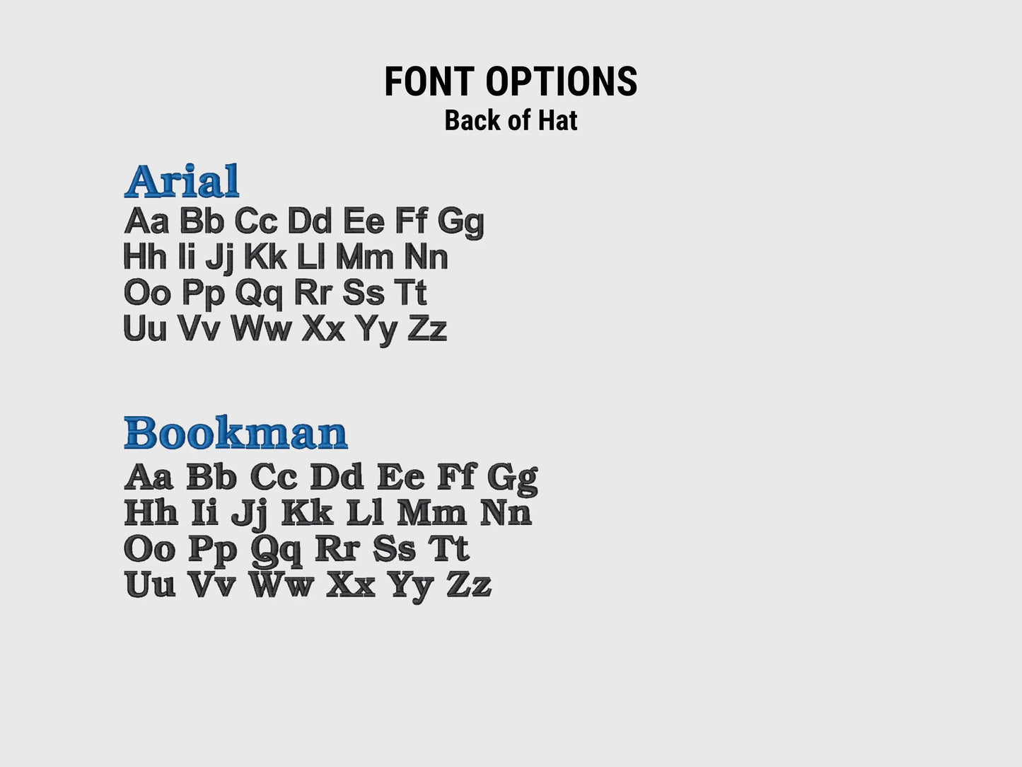 Font Options for Back of Hat