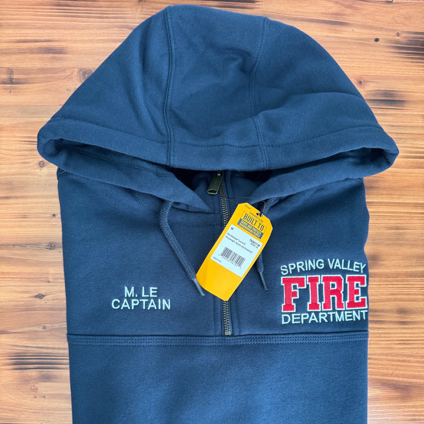 Custom Firefighter Quarter-Zip Carhartt Hoodie (Varsity Style)