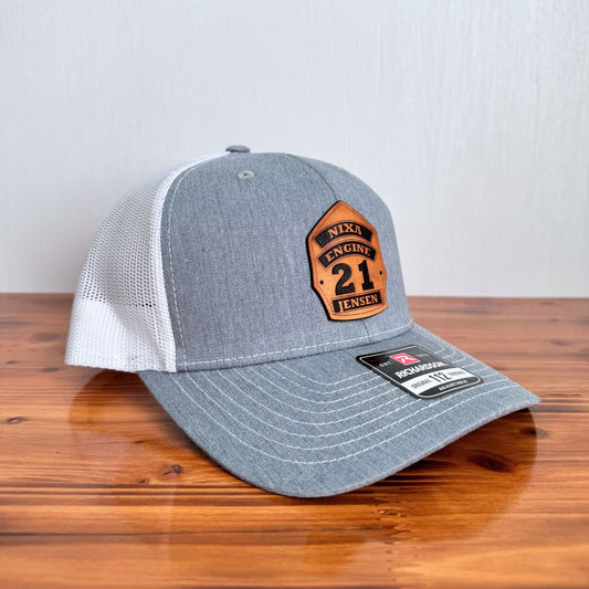 Custom Firefighter Shield Hat – Leather Patch Personalized Cap