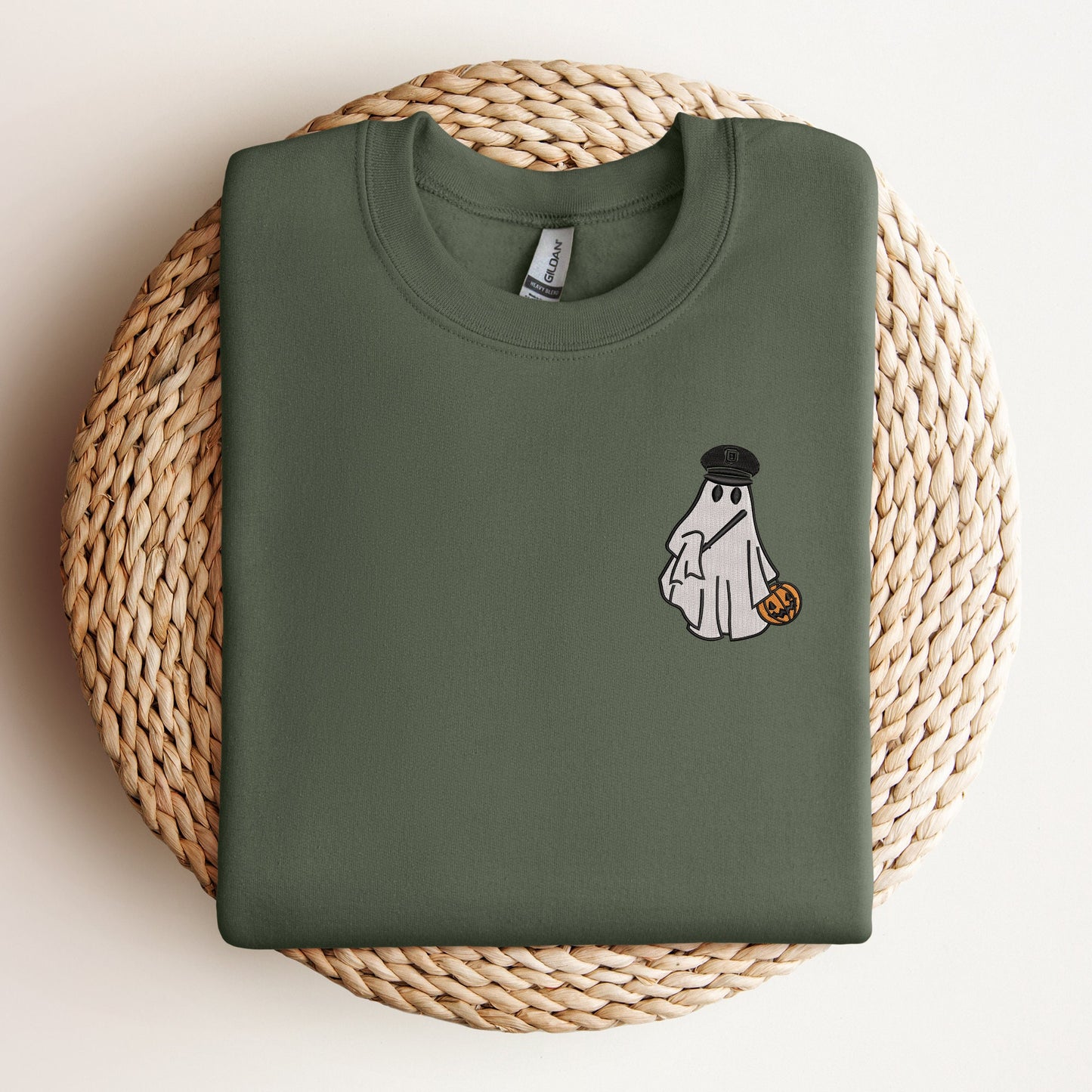Police officer ghost embroidered sweatshirt spooky season crewneck