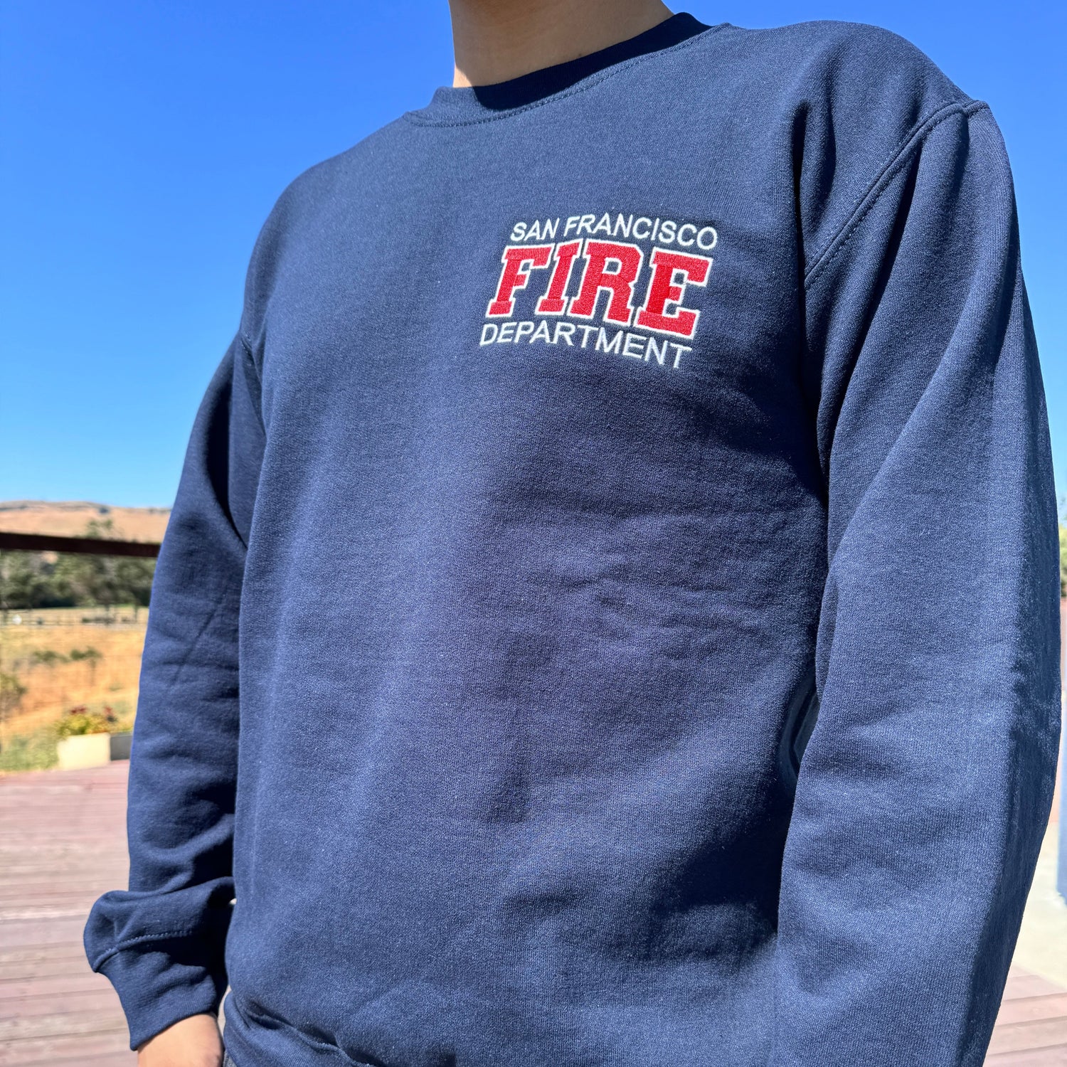 Custom firefighter sweatshirt embroidered with fire department name