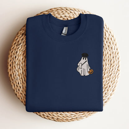 Police officer ghost embroidered sweatshirt spooky season crewneck