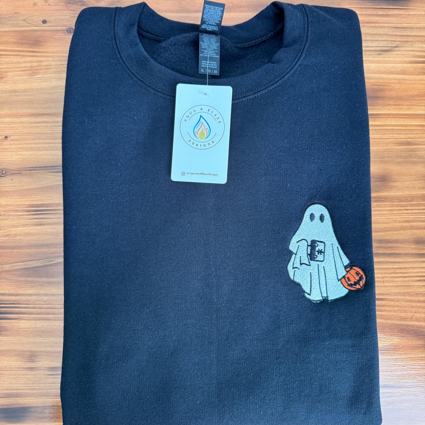 EMT Ghost Halloween Sweatshirt – Cute Embroidered First Responder Sweater with Medical Bag