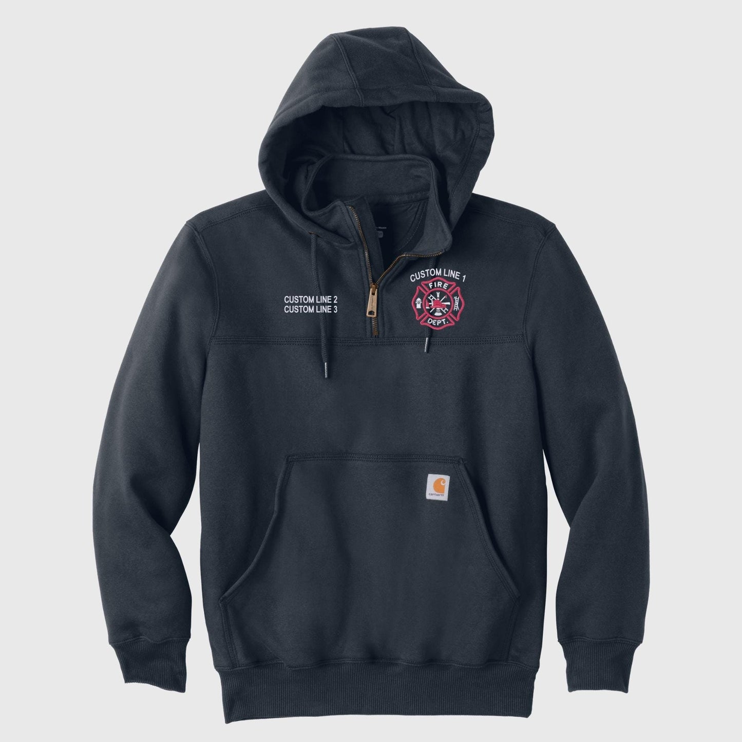 Custom Firefighter Quarter-Zip Carhartt Hoodie with Maltese Cross