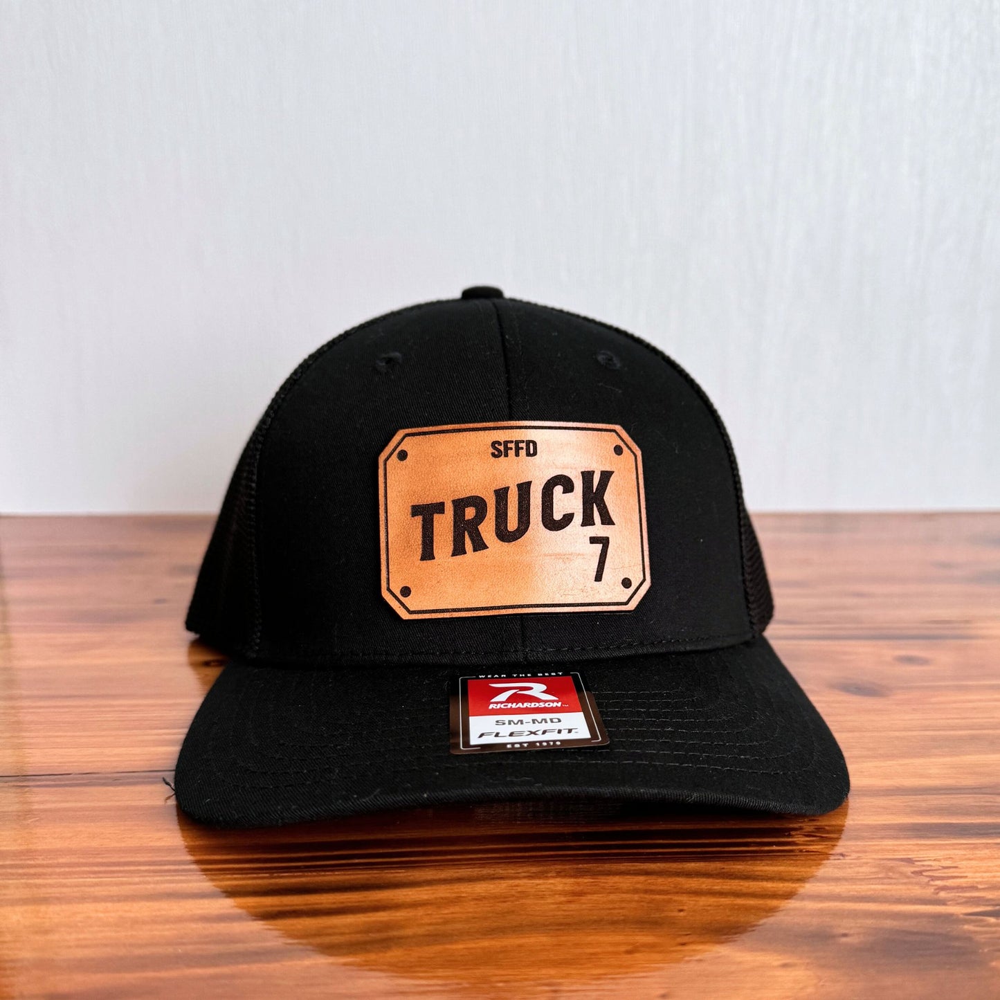 Custom Firefighter Leather Patch Hat (Apparatus & Dept. Initials)