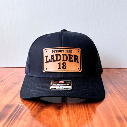 Custom Firefighter Leather Patch Hat (Fire Dept., Unit, Number)