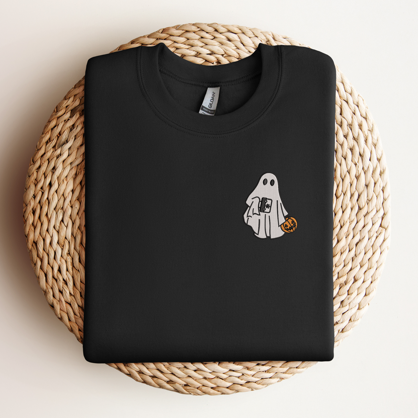 EMT Ghost Halloween Sweatshirt – Cute Embroidered First Responder Sweater with Medical Bag