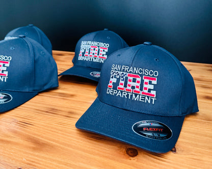 Custom Fire Department hats for patriotic firefighters. 