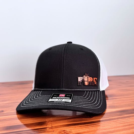 Firefighter Leather Patch Hat (FIRE with Extinguisher Icon)