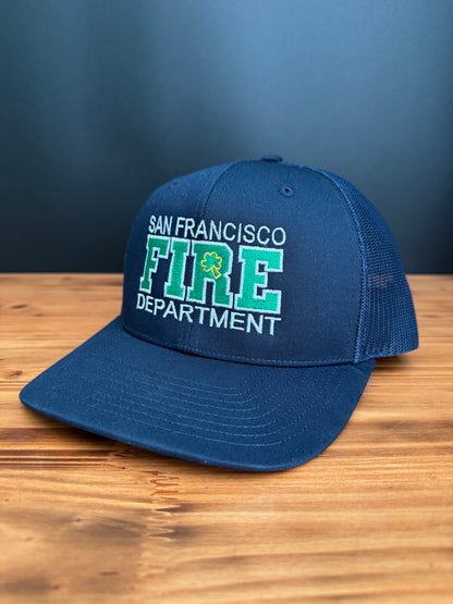 Custom Firefighter Shamrock Hat - Personalized Fire Department Hat with Embroidered FIRE & Shamrock